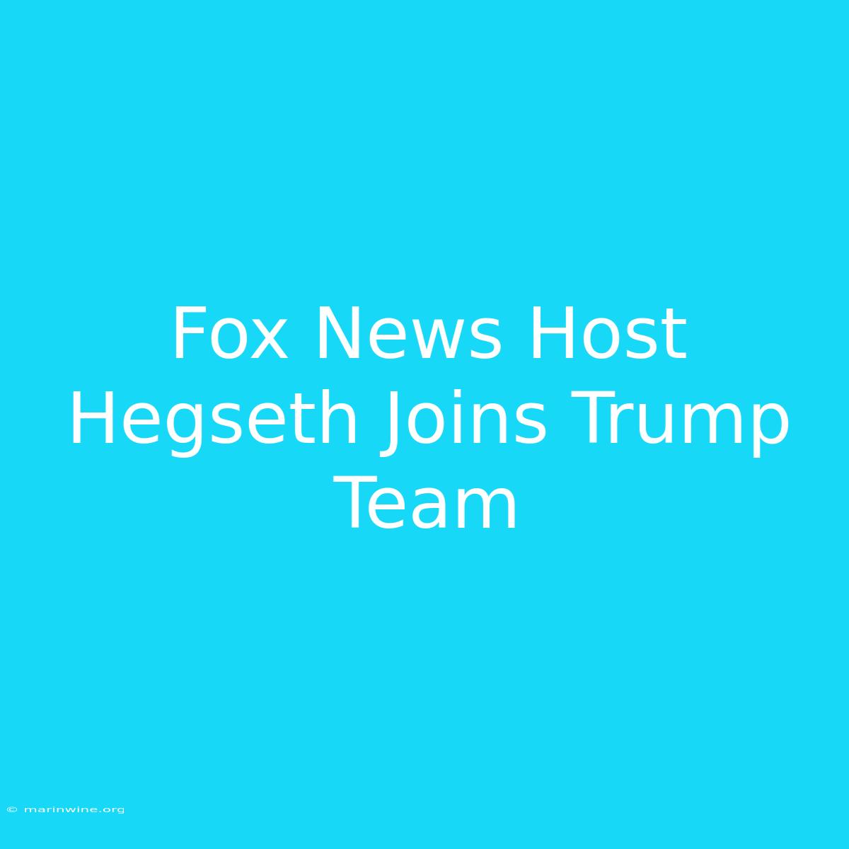 Fox News Host Hegseth Joins Trump Team 