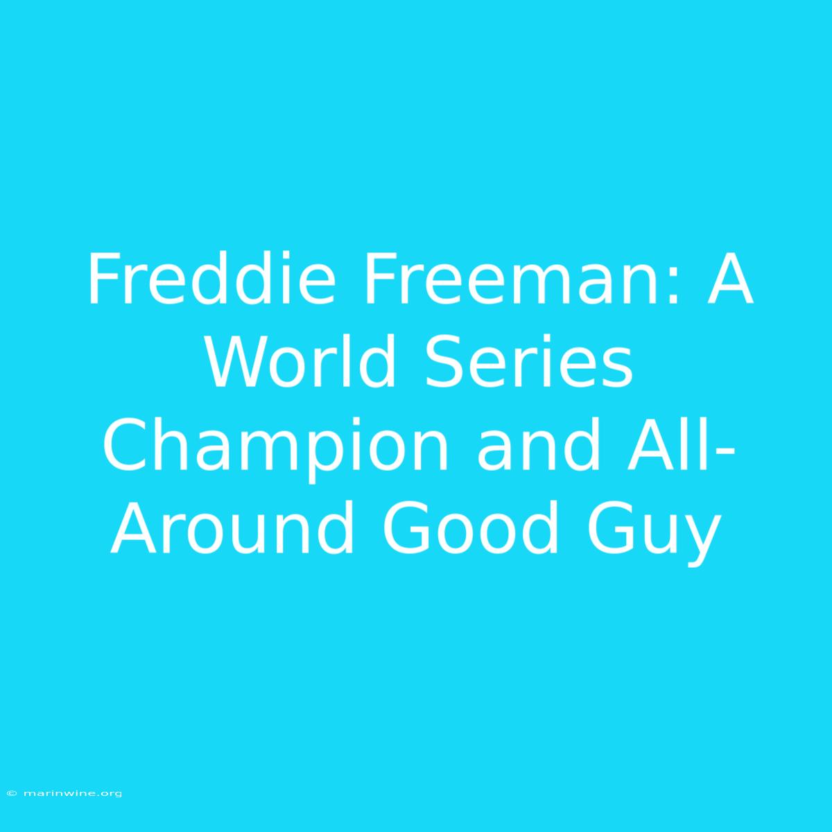 Freddie Freeman: A World Series Champion And All-Around Good Guy