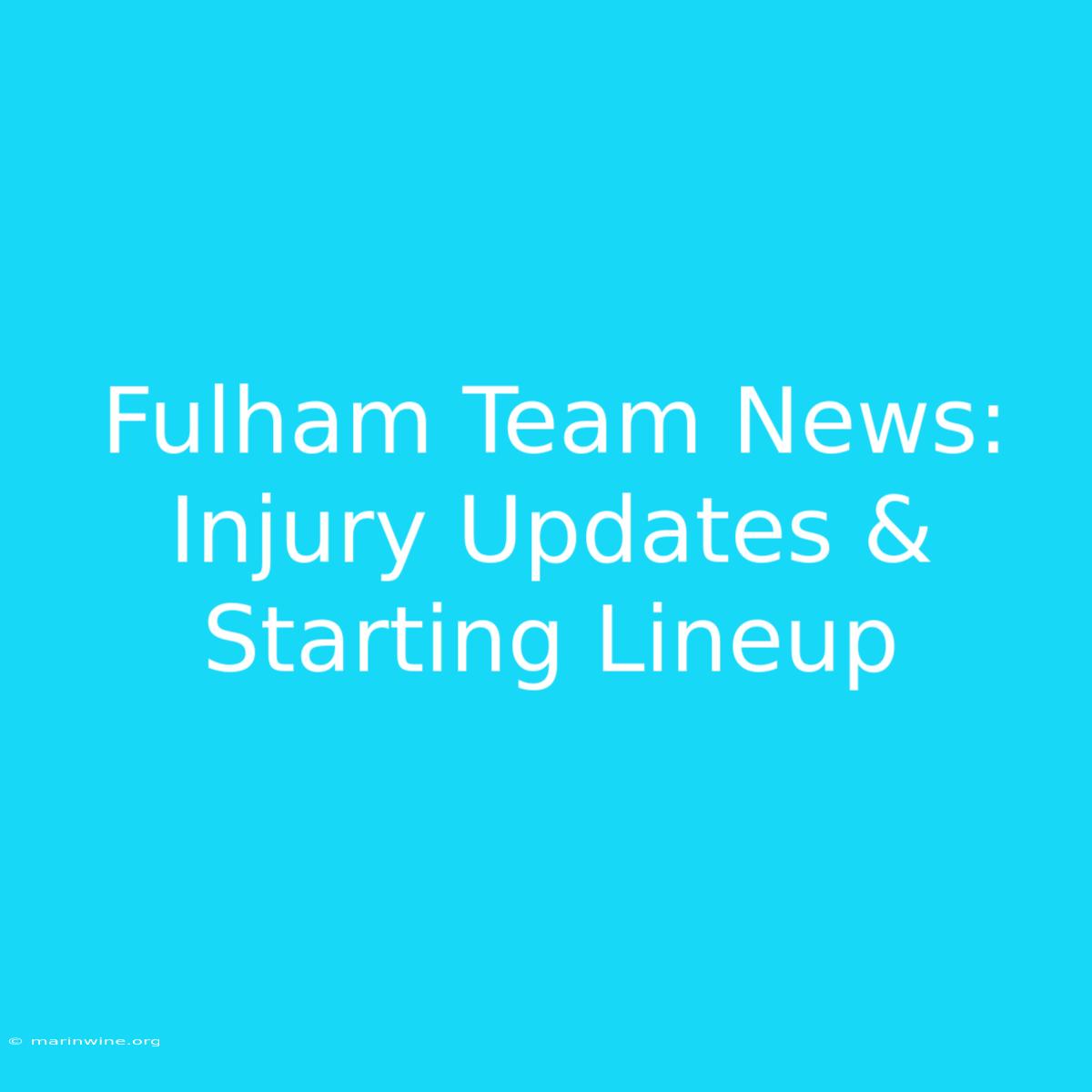 Fulham Team News: Injury Updates & Starting Lineup