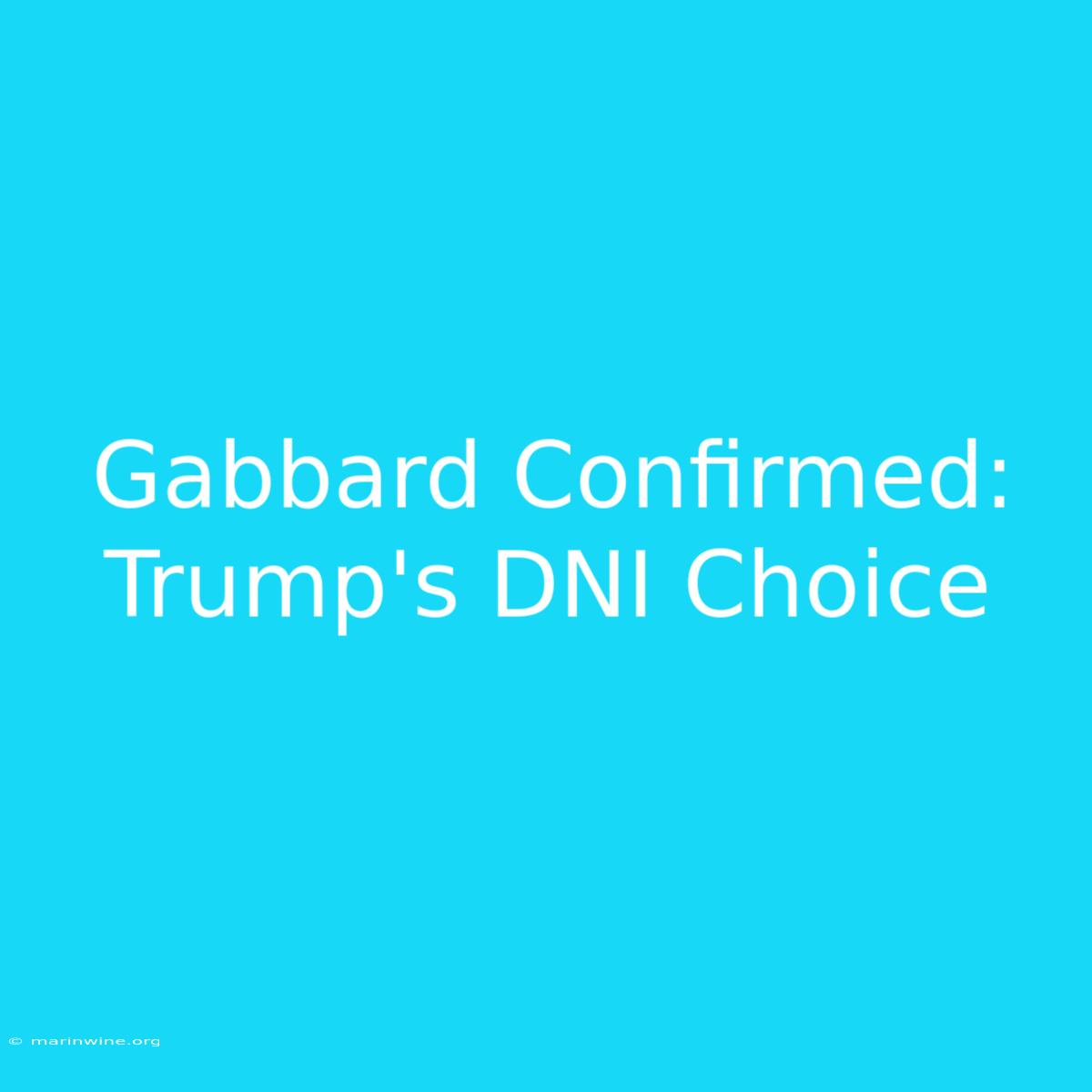 Gabbard Confirmed: Trump's DNI Choice