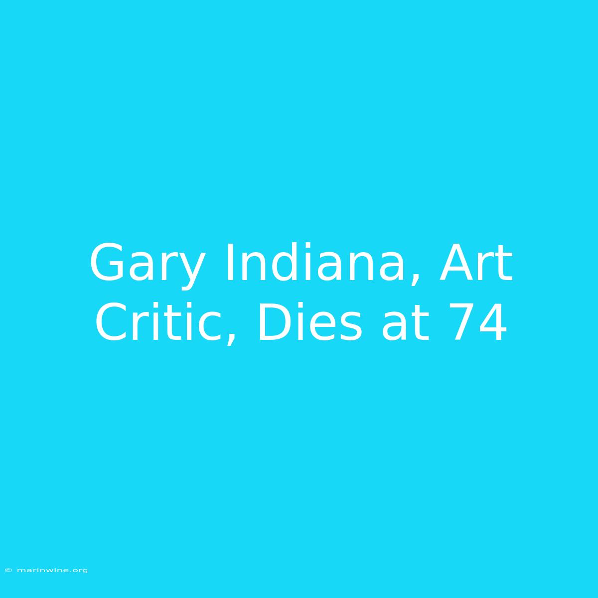 Gary Indiana, Art Critic, Dies At 74