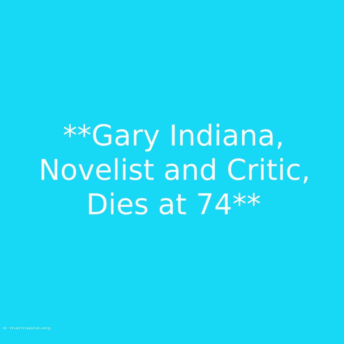 **Gary Indiana, Novelist And Critic, Dies At 74**