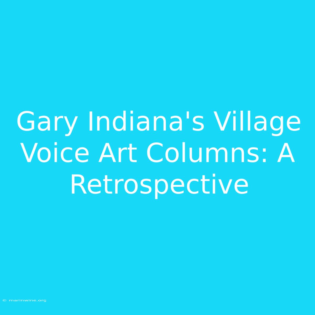 Gary Indiana's Village Voice Art Columns: A Retrospective