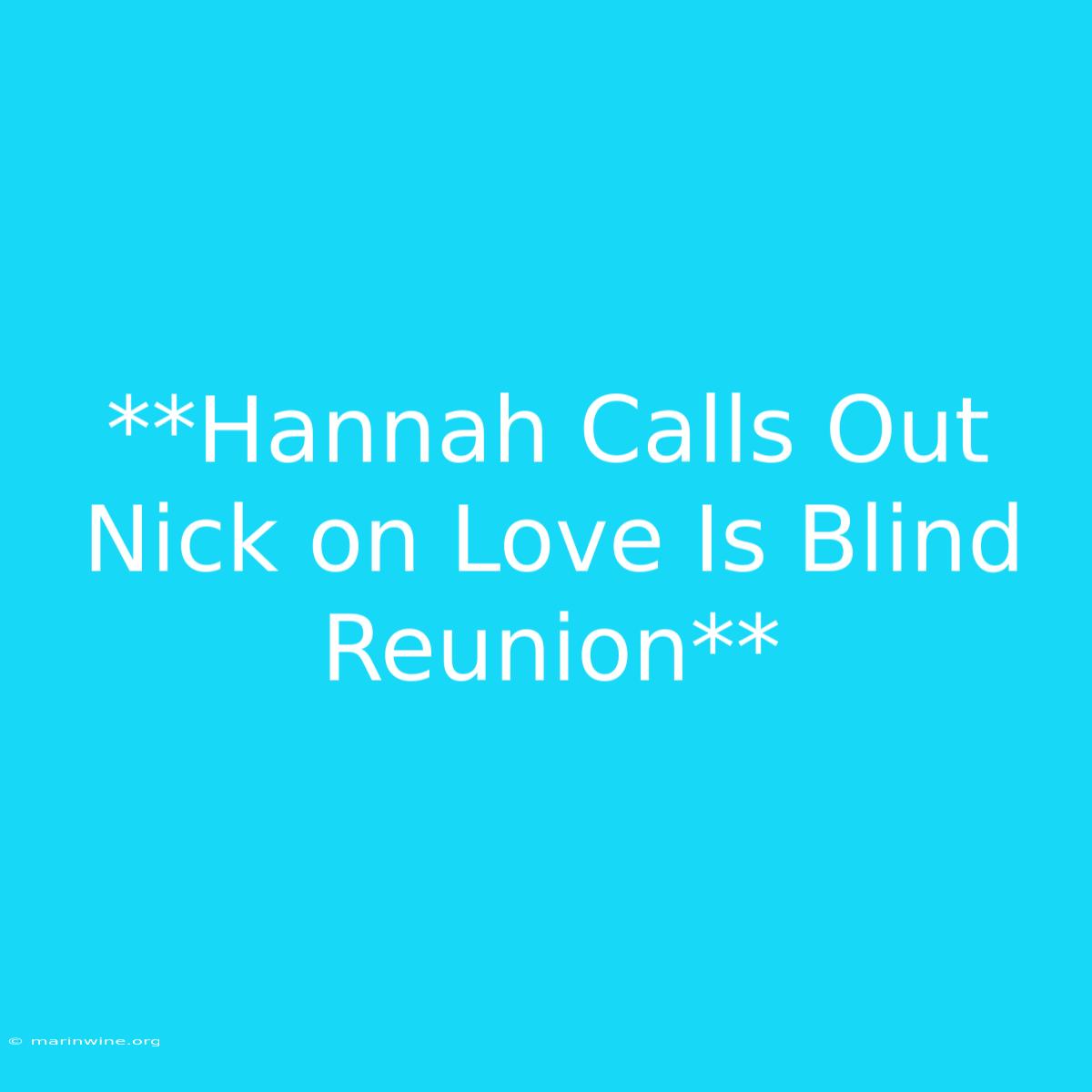 **Hannah Calls Out Nick On Love Is Blind Reunion** 