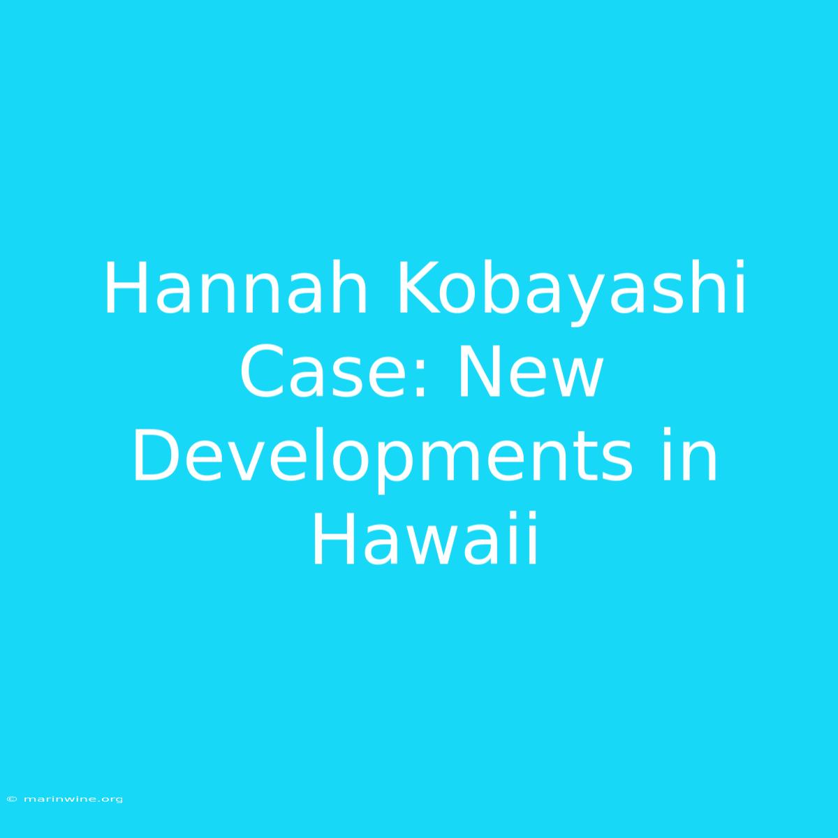 Hannah Kobayashi Case: New Developments In Hawaii