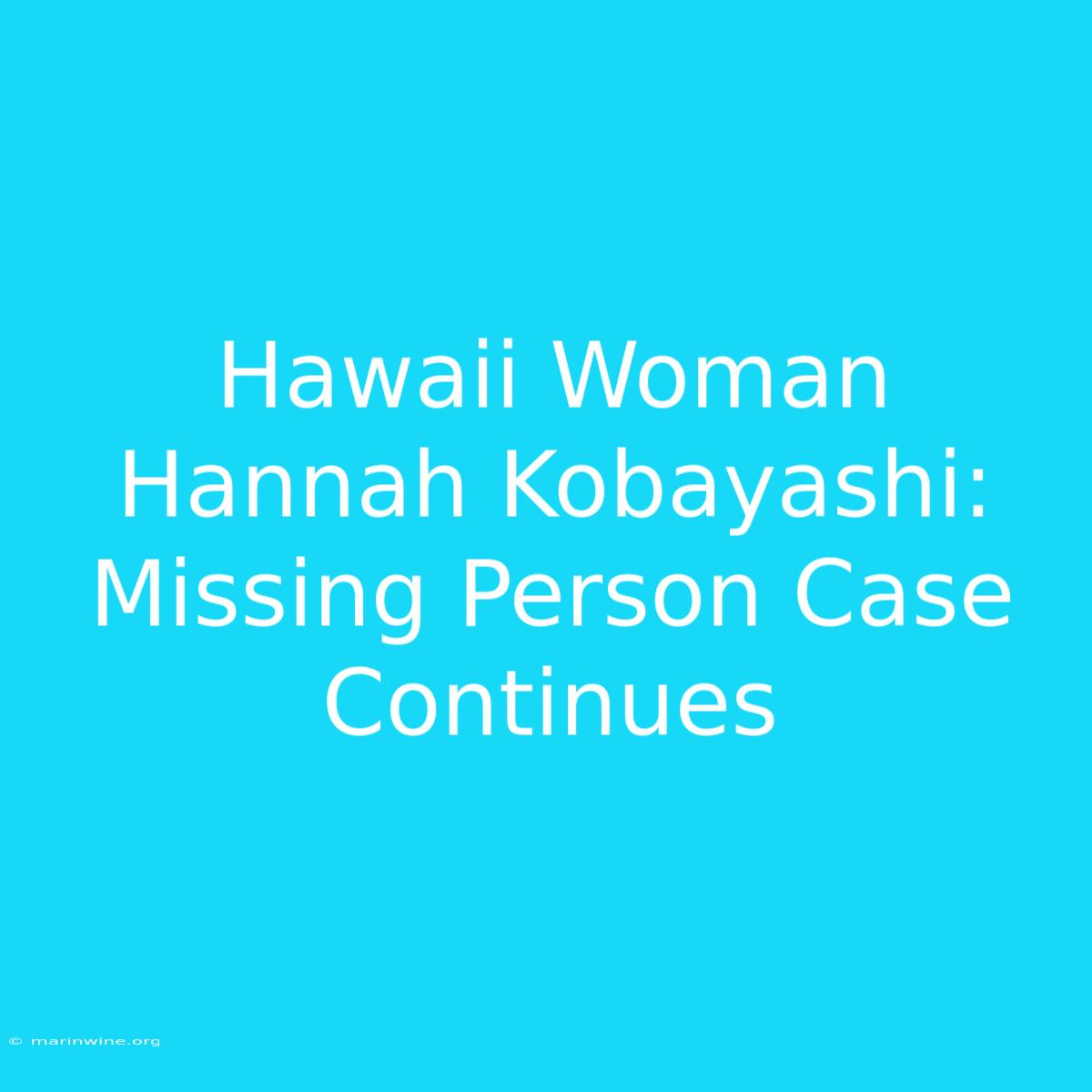 Hawaii Woman Hannah Kobayashi: Missing Person Case Continues