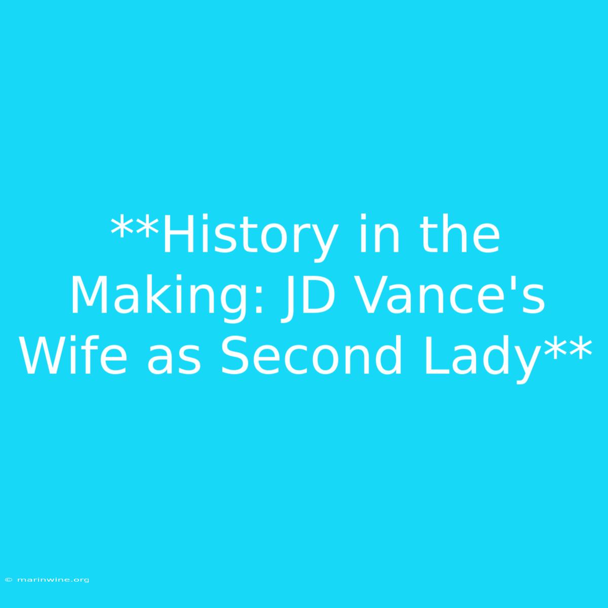 **History In The Making: JD Vance's Wife As Second Lady**