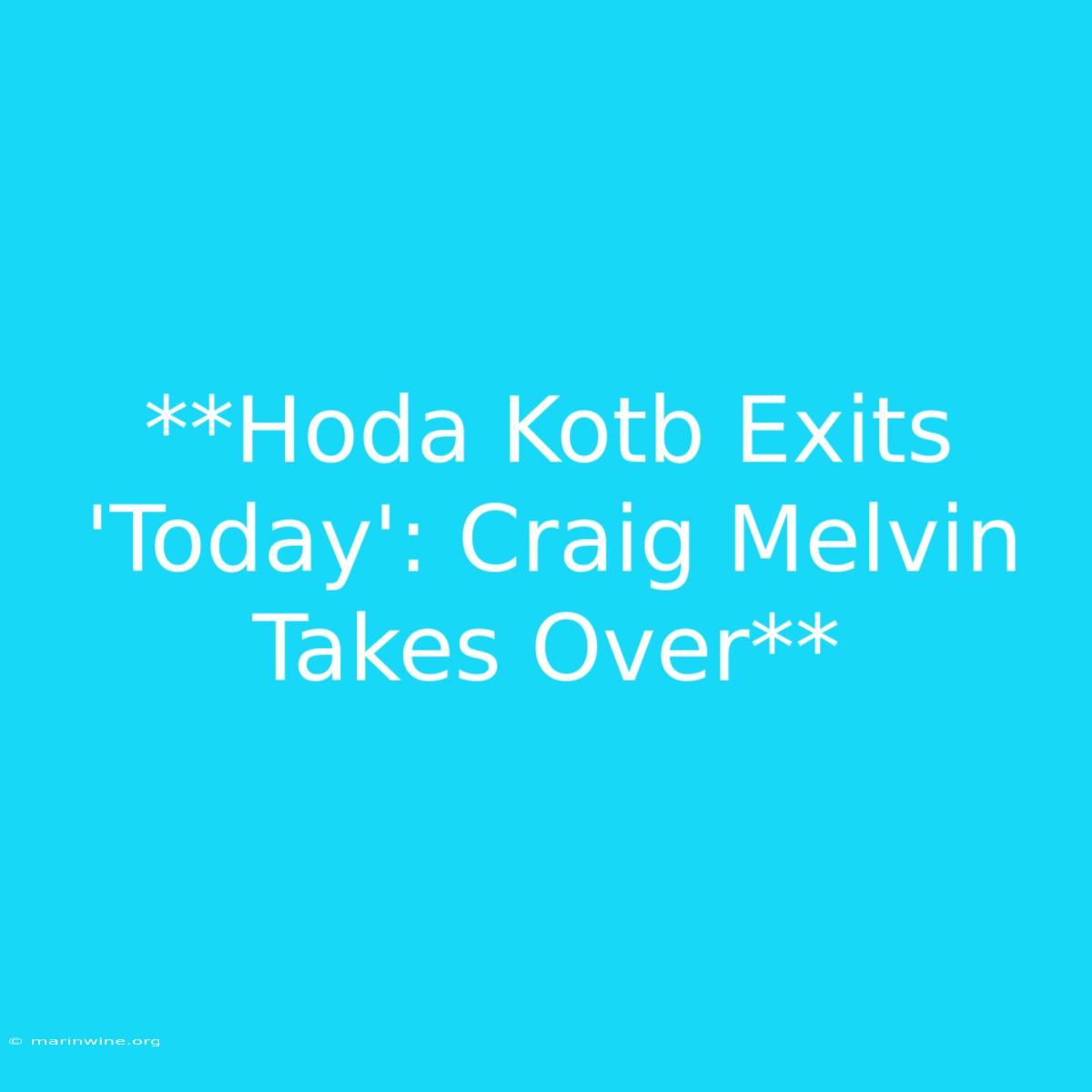 **Hoda Kotb Exits 'Today': Craig Melvin Takes Over**