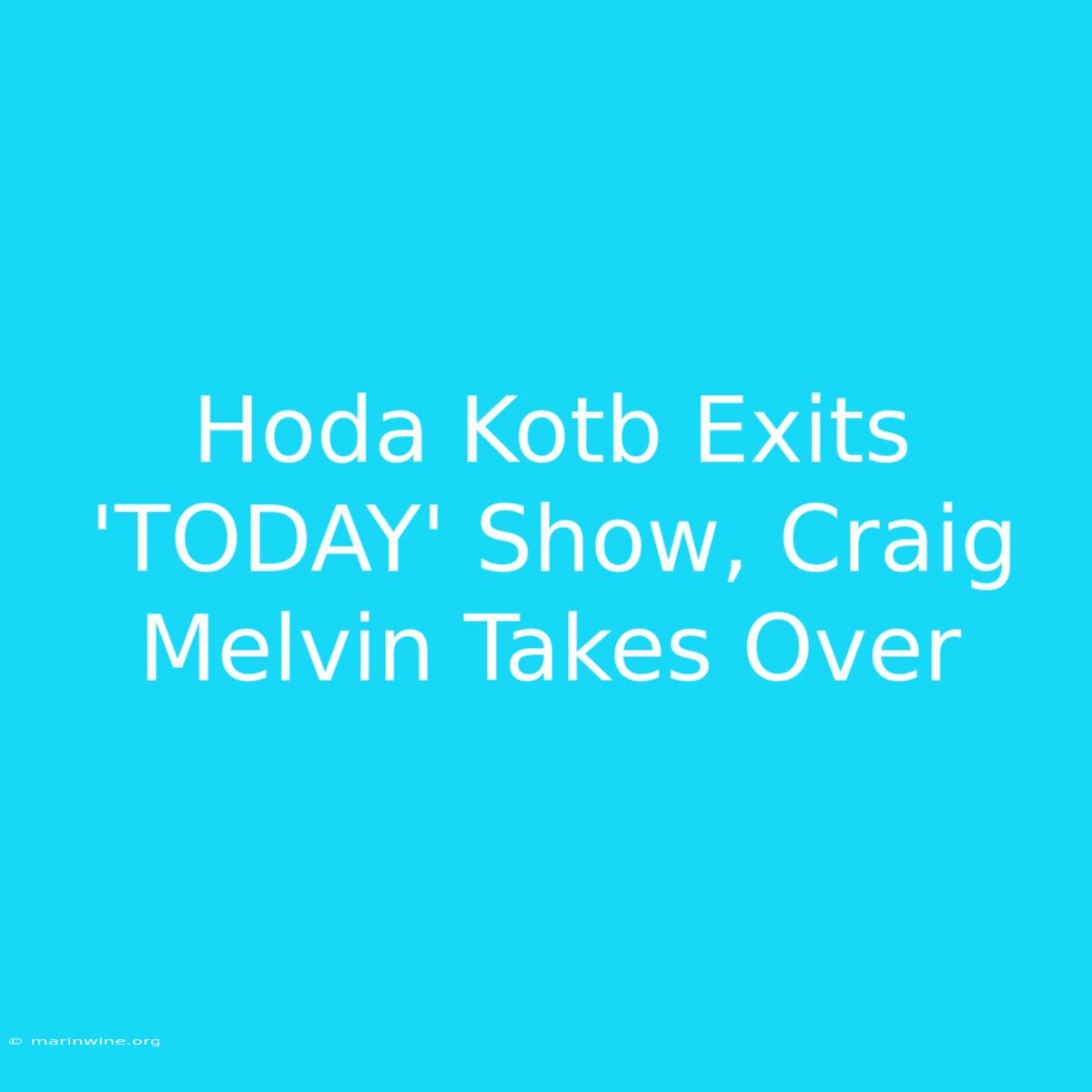 Hoda Kotb Exits 'TODAY' Show, Craig Melvin Takes Over