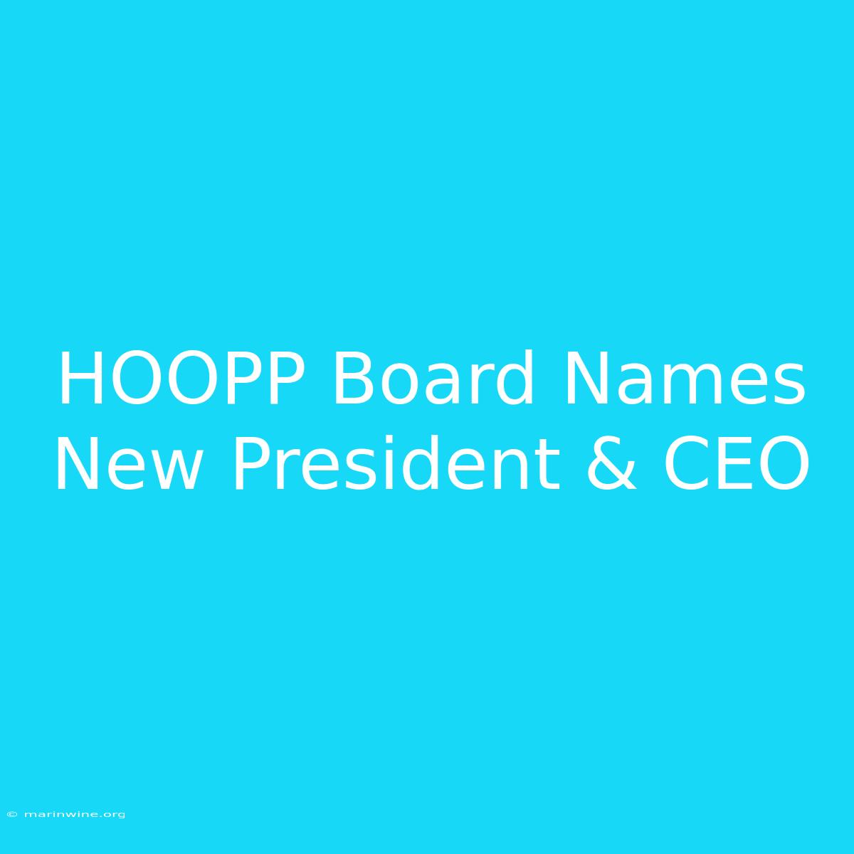 HOOPP Board Names New President & CEO