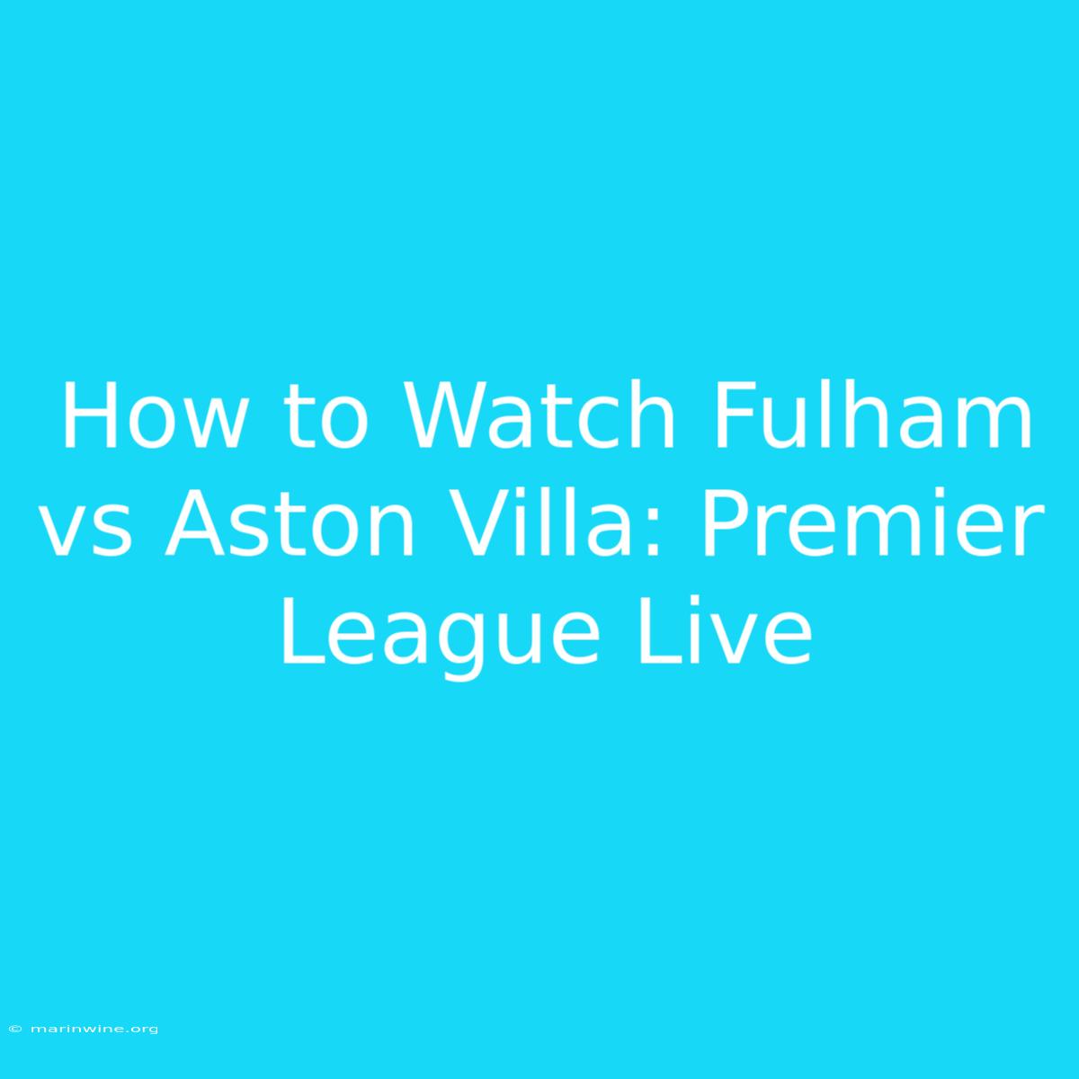 How To Watch Fulham Vs Aston Villa: Premier League Live 