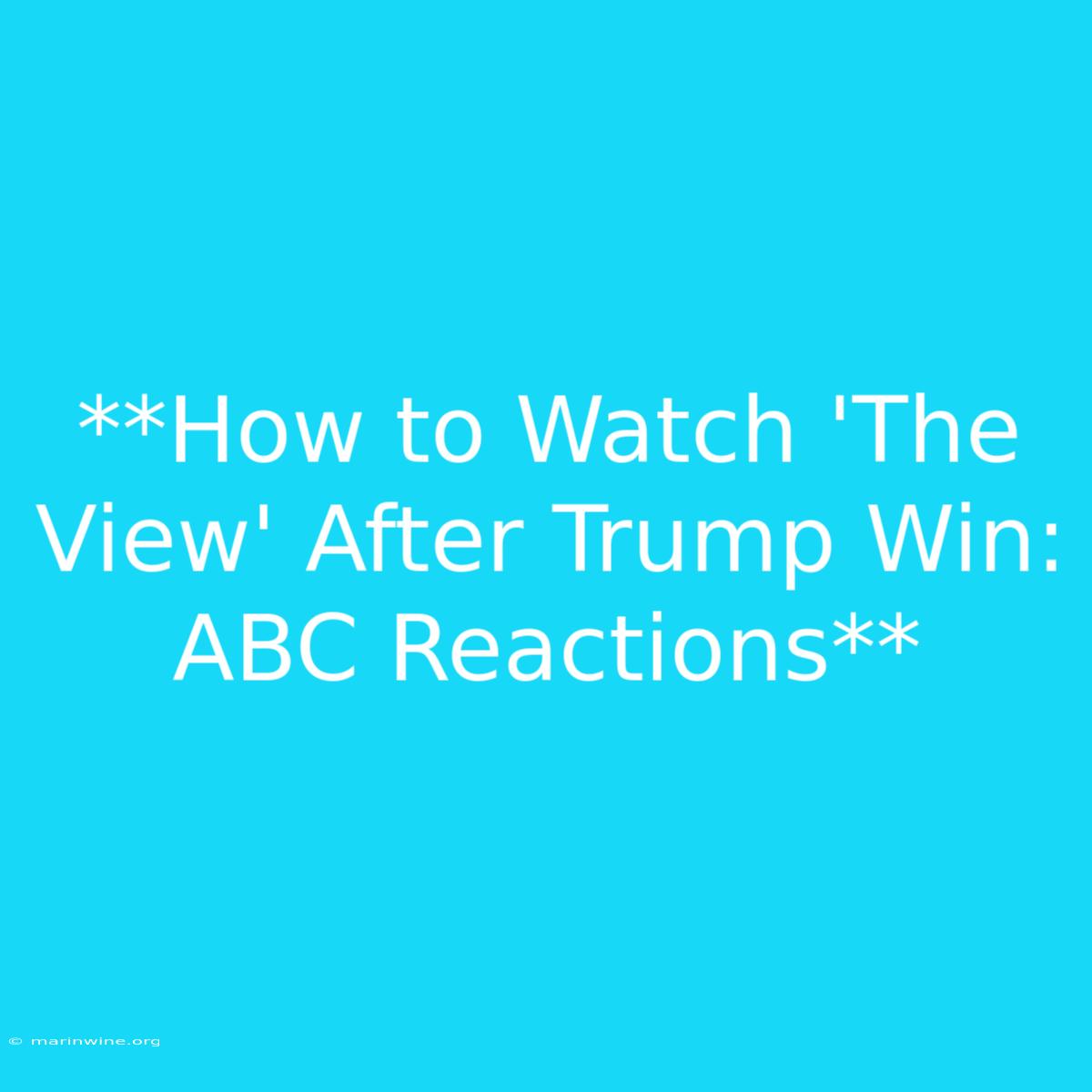 **How To Watch 'The View' After Trump Win: ABC Reactions**