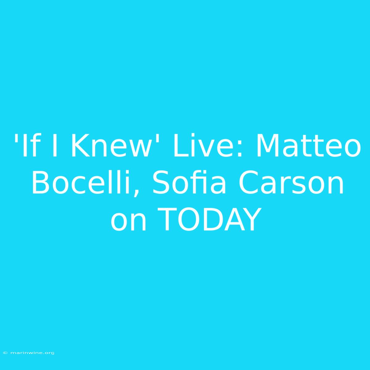 'If I Knew' Live: Matteo Bocelli, Sofia Carson On TODAY