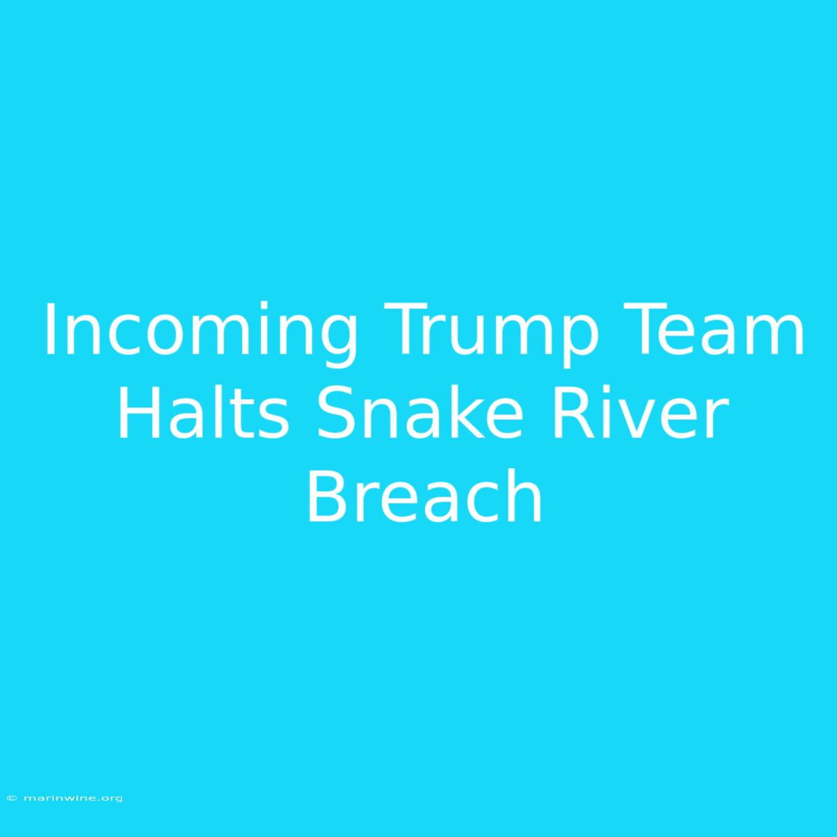 Incoming Trump Team Halts Snake River Breach