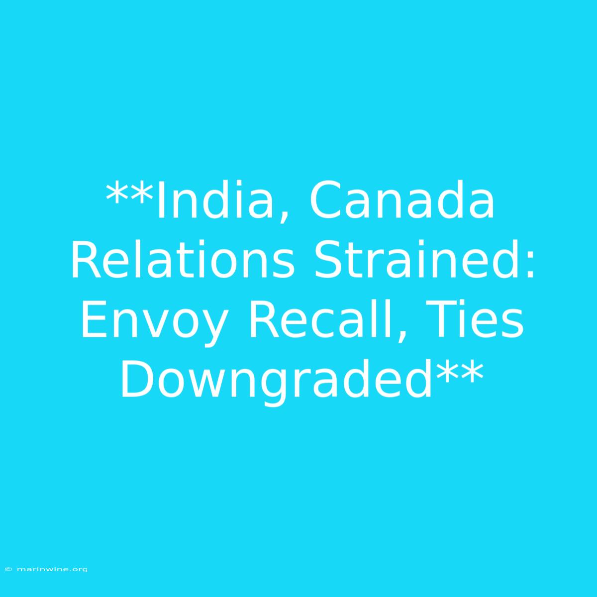 **India, Canada Relations Strained: Envoy Recall, Ties Downgraded** 