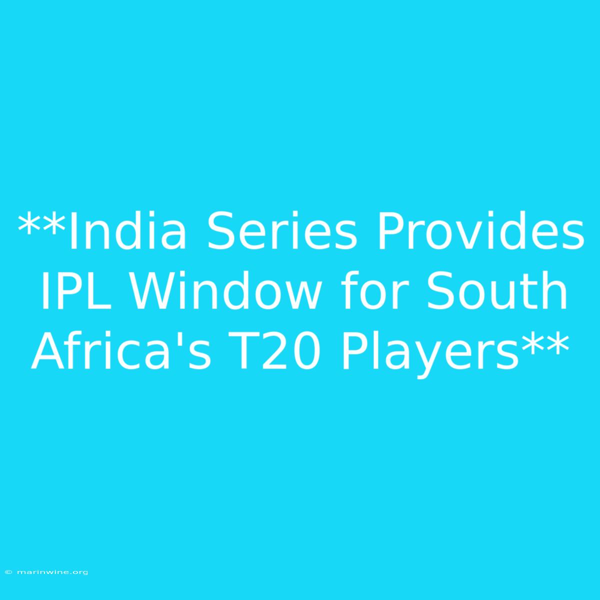 **India Series Provides IPL Window For South Africa's T20 Players** 