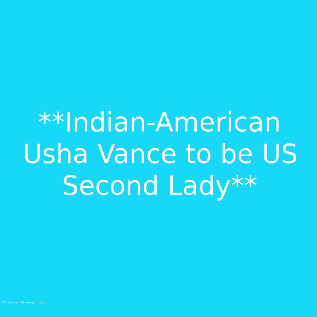 **Indian-American Usha Vance To Be US Second Lady** 