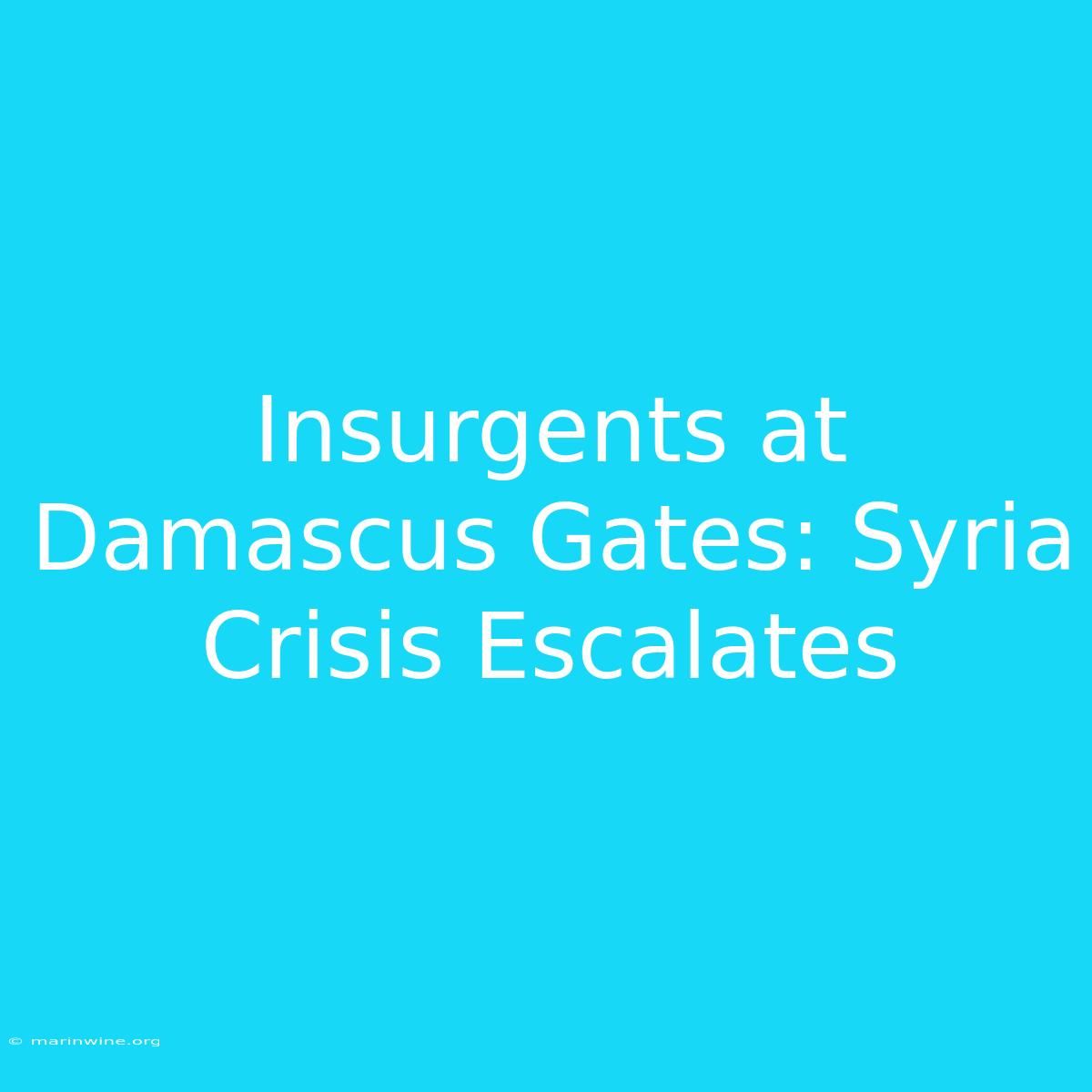 Insurgents At Damascus Gates: Syria Crisis Escalates