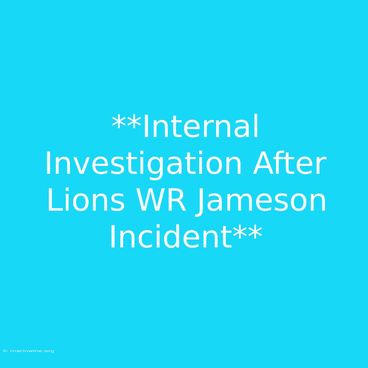 **Internal Investigation After Lions WR Jameson Incident** 