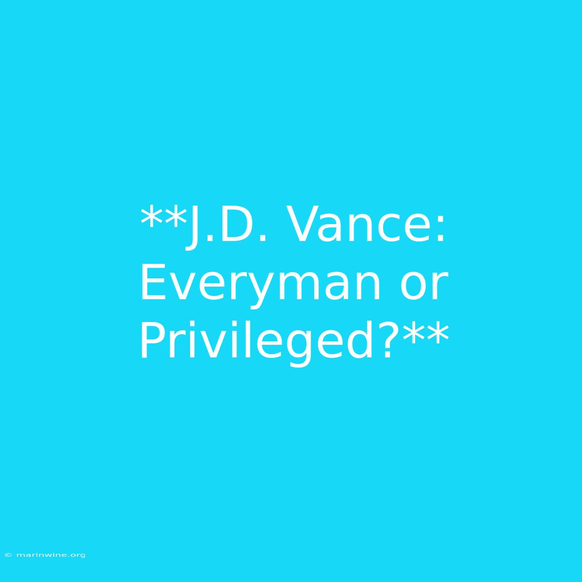 **J.D. Vance: Everyman Or Privileged?**