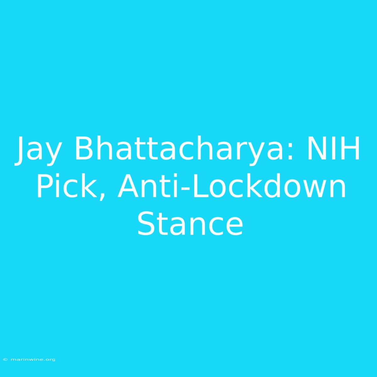 Jay Bhattacharya: NIH Pick, Anti-Lockdown Stance