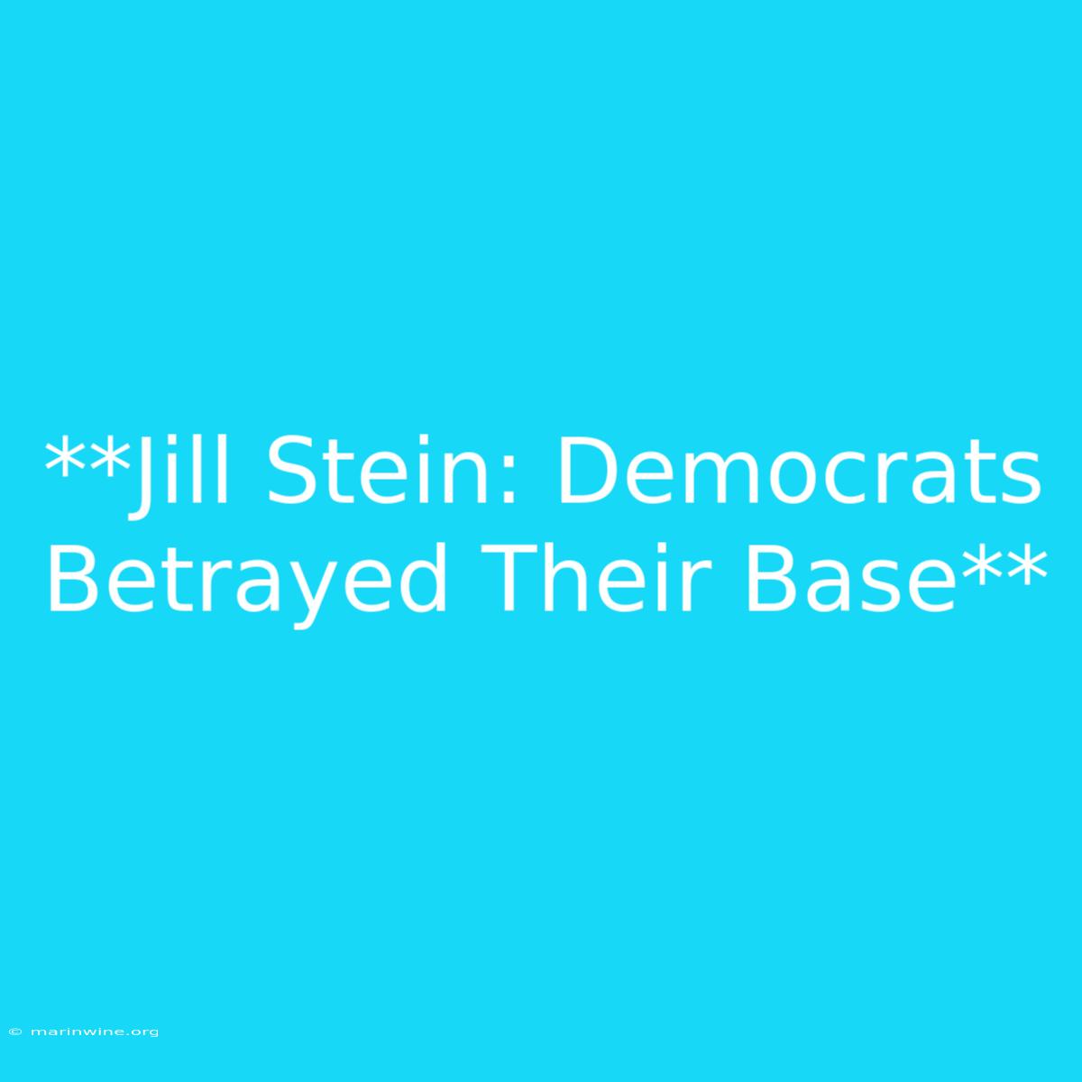 **Jill Stein: Democrats Betrayed Their Base**