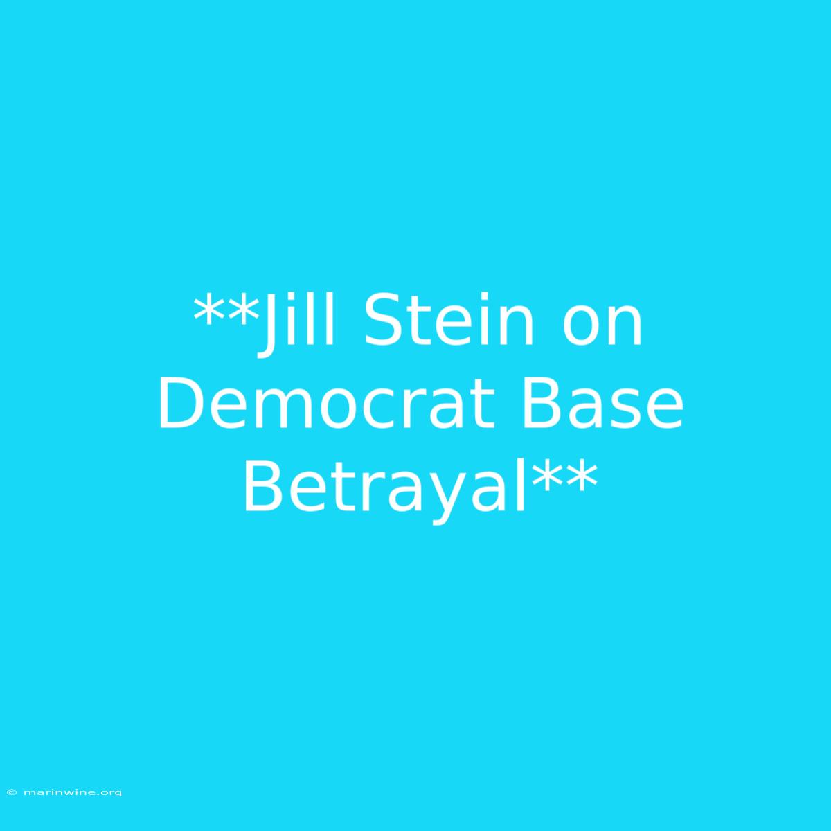 **Jill Stein On Democrat Base Betrayal** 