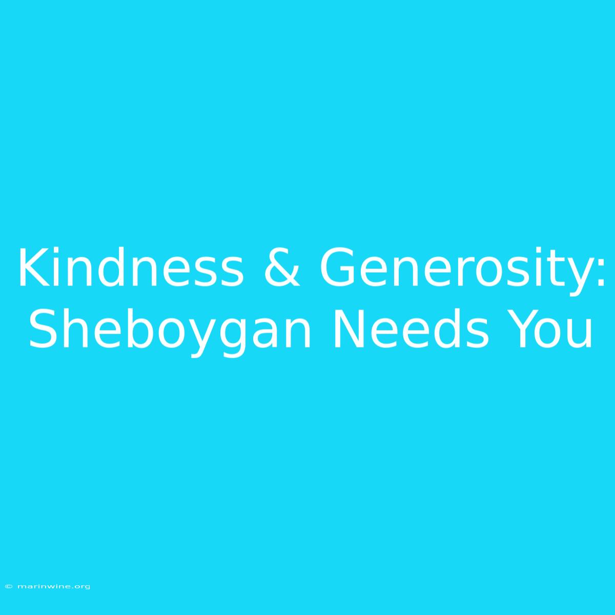 Kindness & Generosity: Sheboygan Needs You