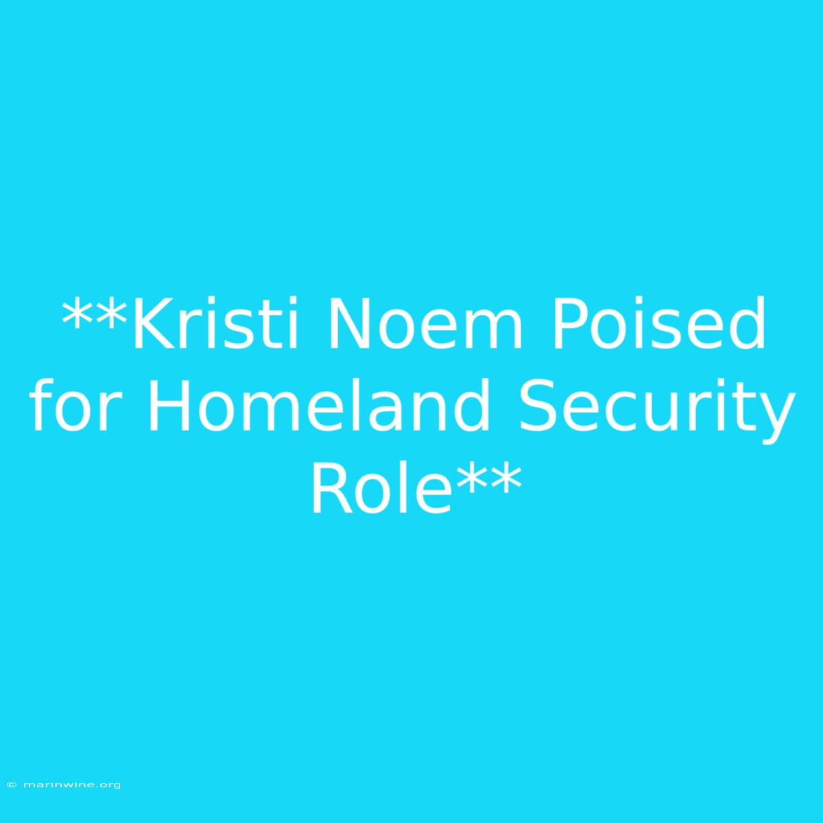 **Kristi Noem Poised For Homeland Security Role** 