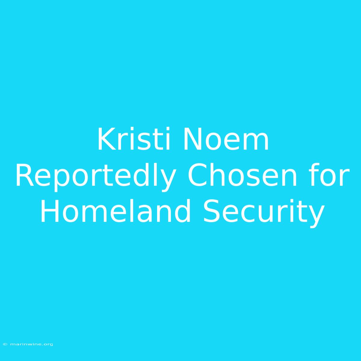 Kristi Noem Reportedly Chosen For Homeland Security 