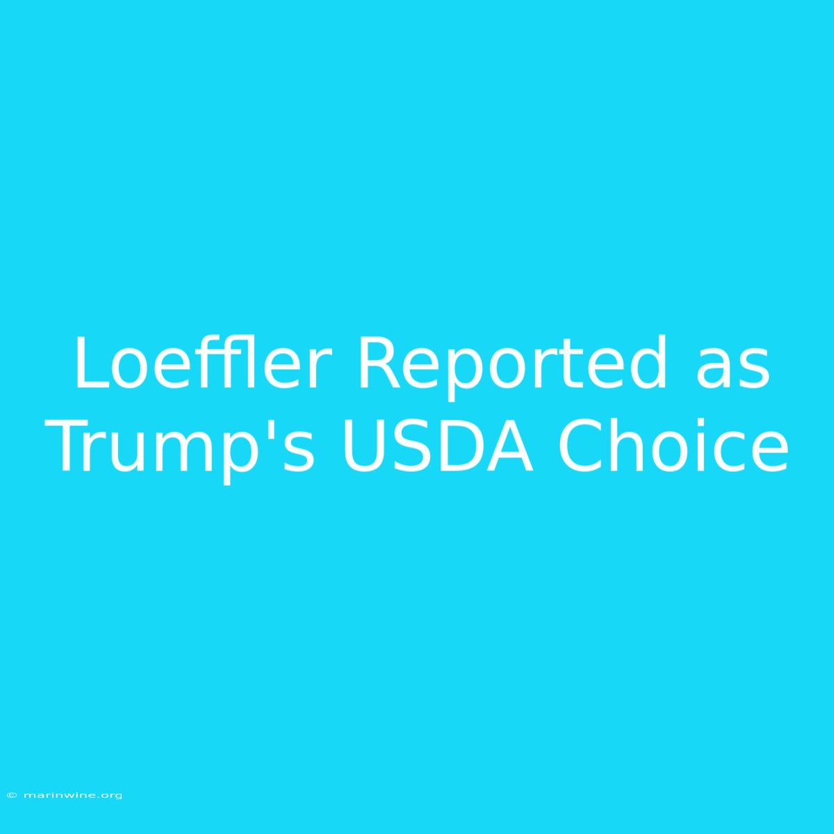 Loeffler Reported As Trump's USDA Choice