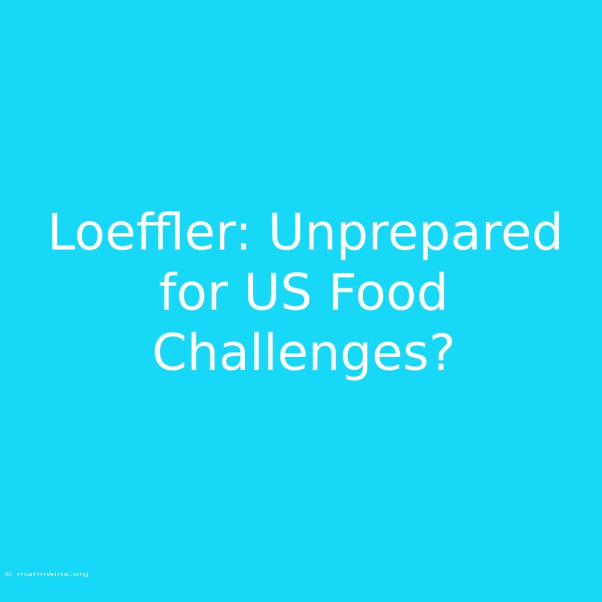 Loeffler: Unprepared For US Food Challenges?