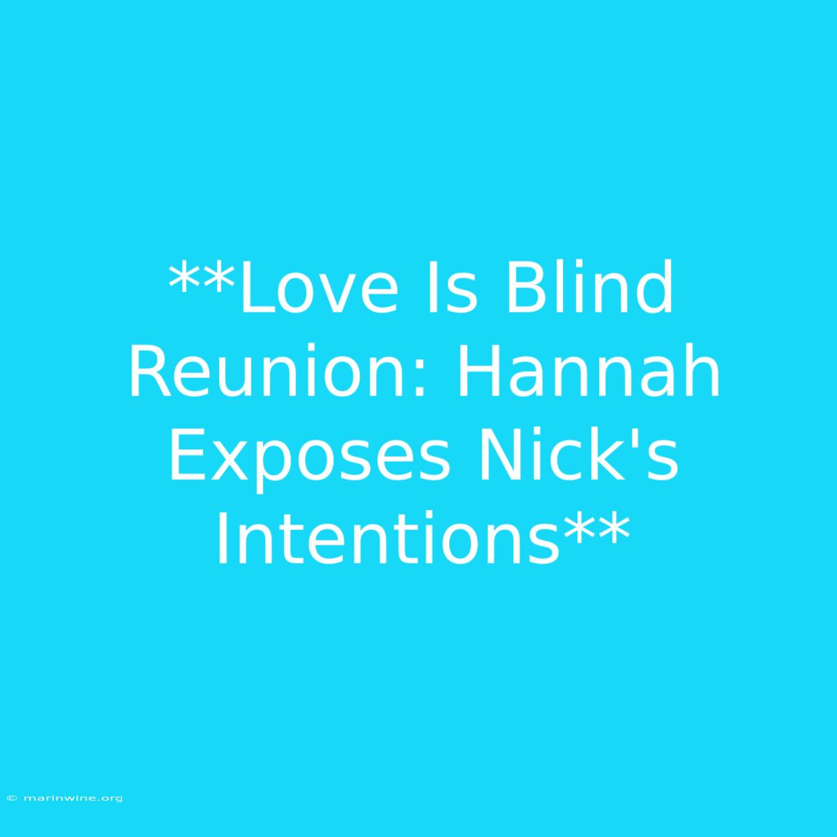 **Love Is Blind Reunion: Hannah Exposes Nick's Intentions**