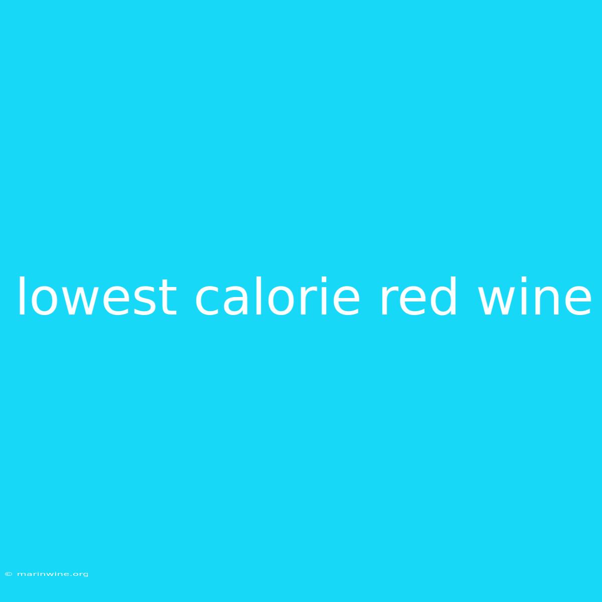 Lowest Calorie Red Wine