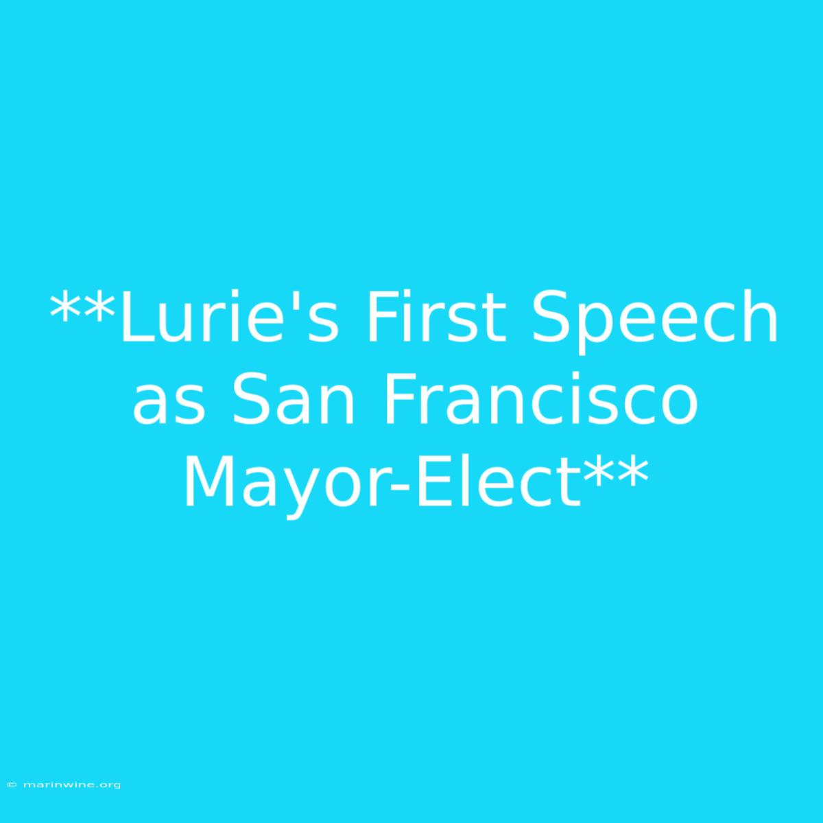 **Lurie's First Speech As San Francisco Mayor-Elect**