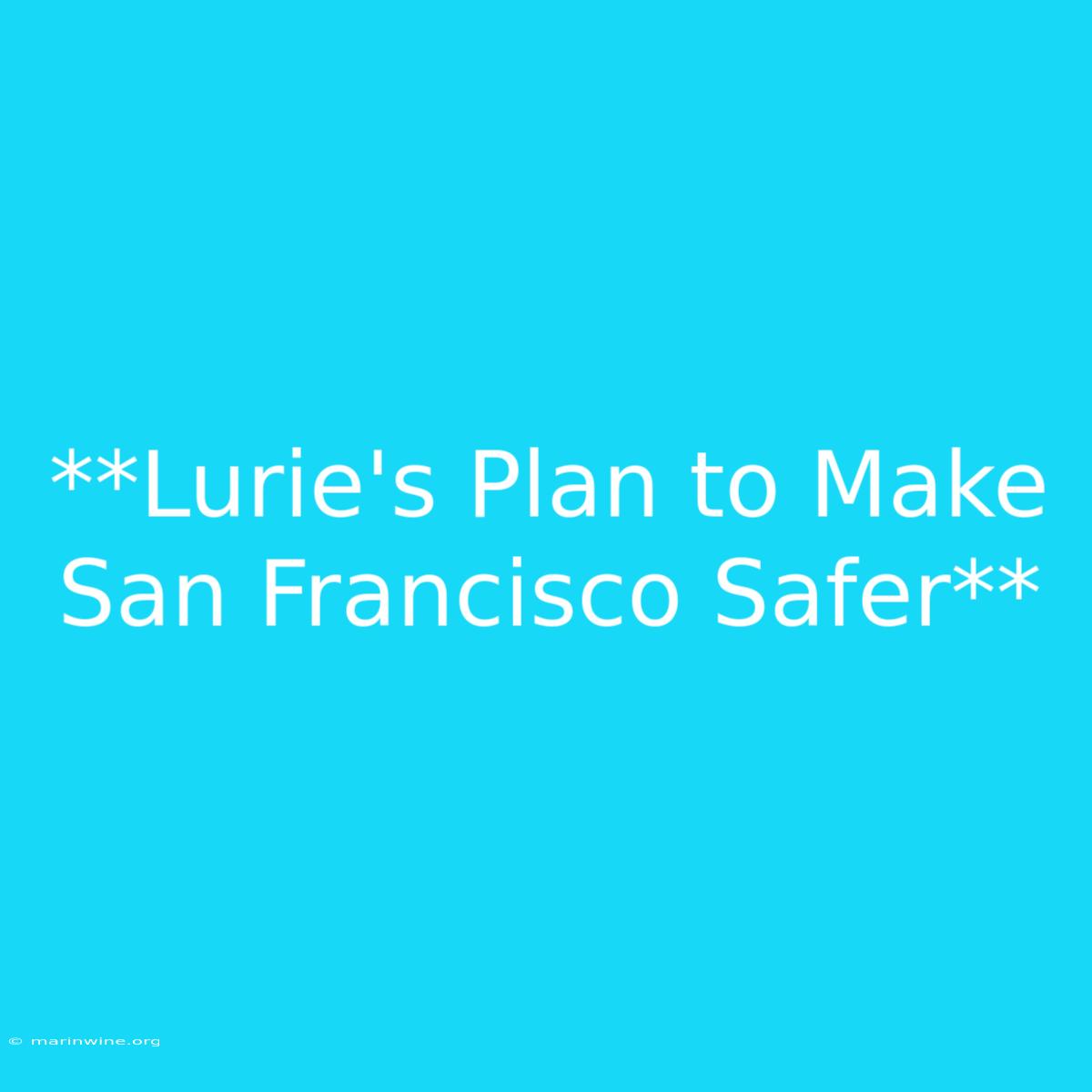 **Lurie's Plan To Make San Francisco Safer**