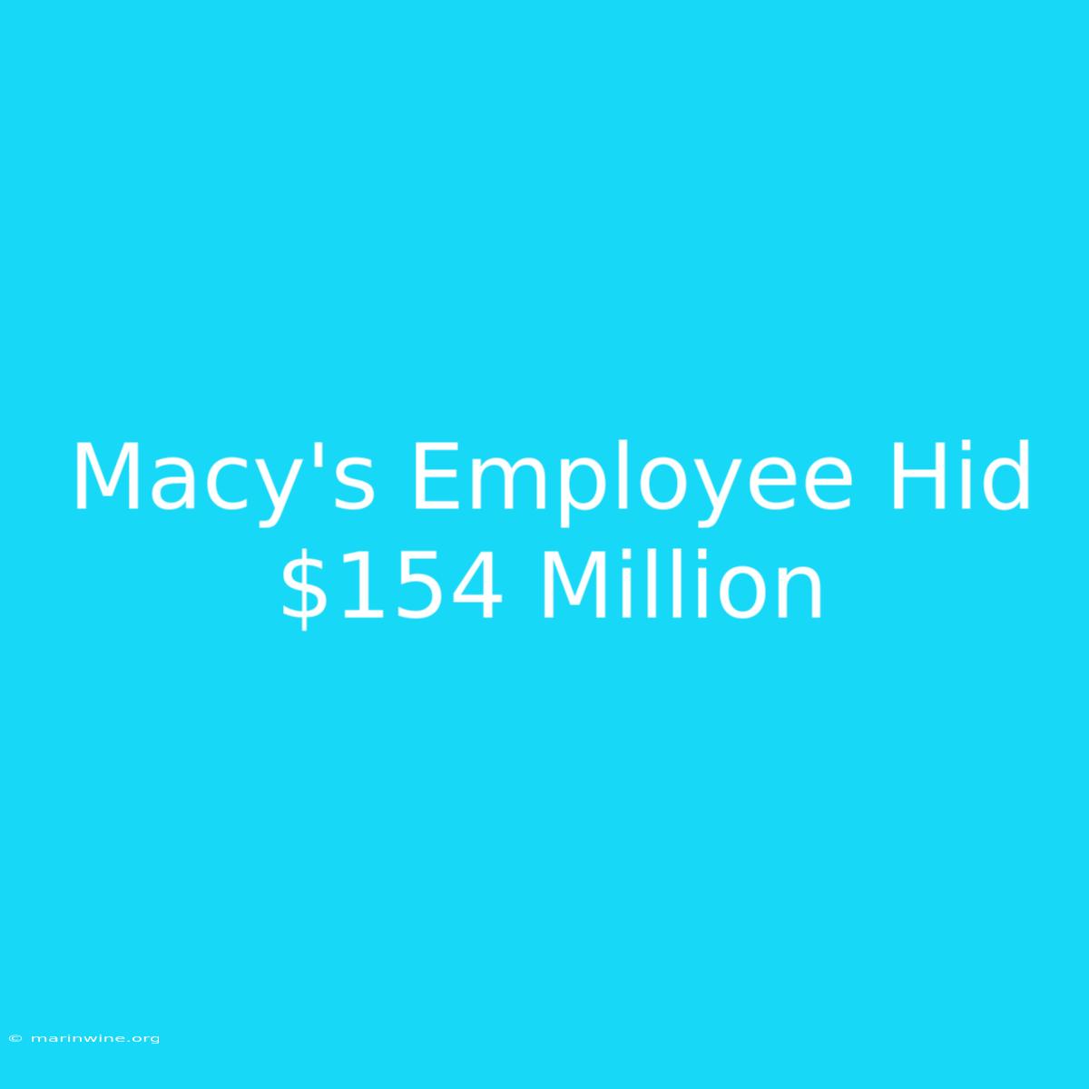 Macy's Employee Hid $154 Million