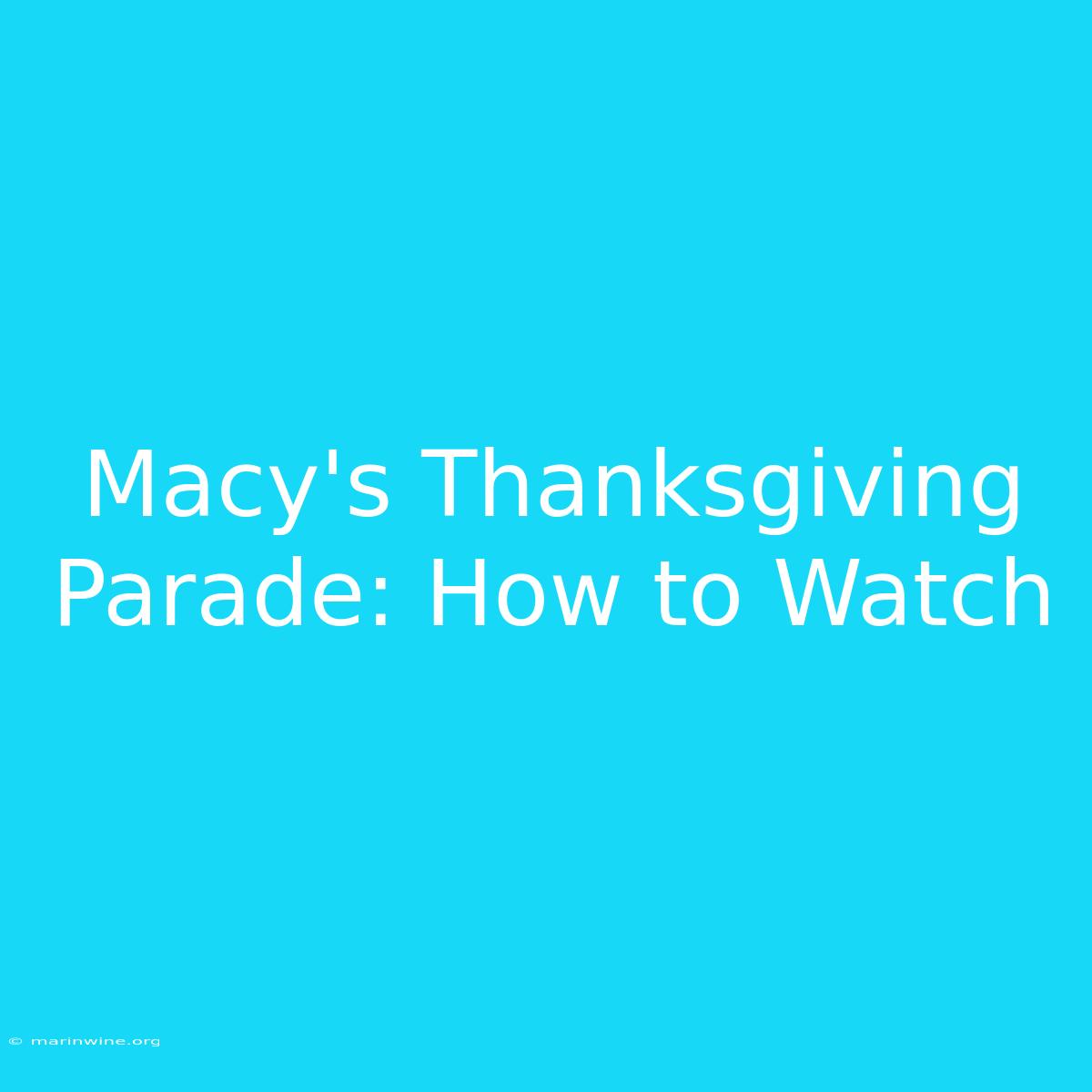 Macy's Thanksgiving Parade: How To Watch