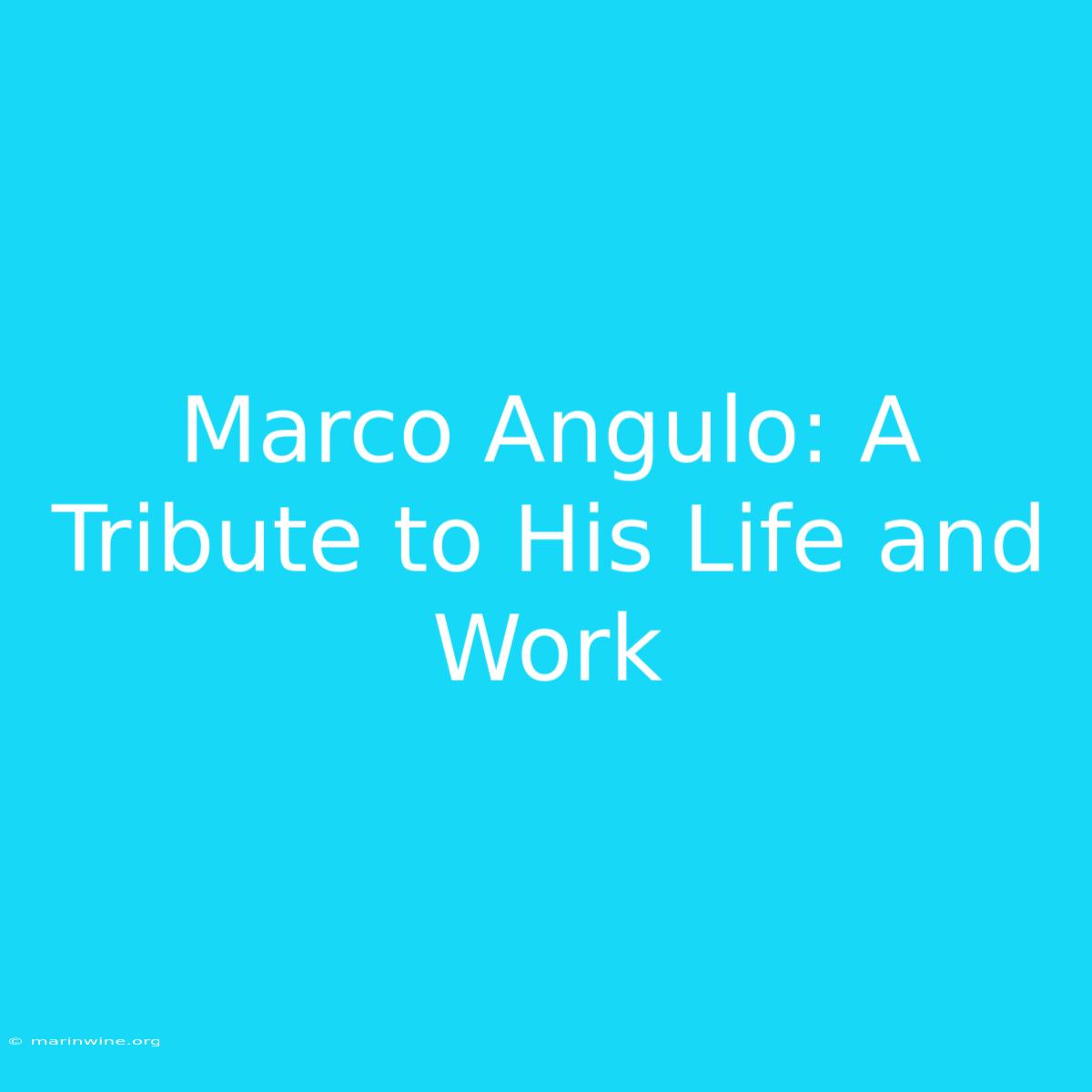 Marco Angulo: A Tribute To His Life And Work 