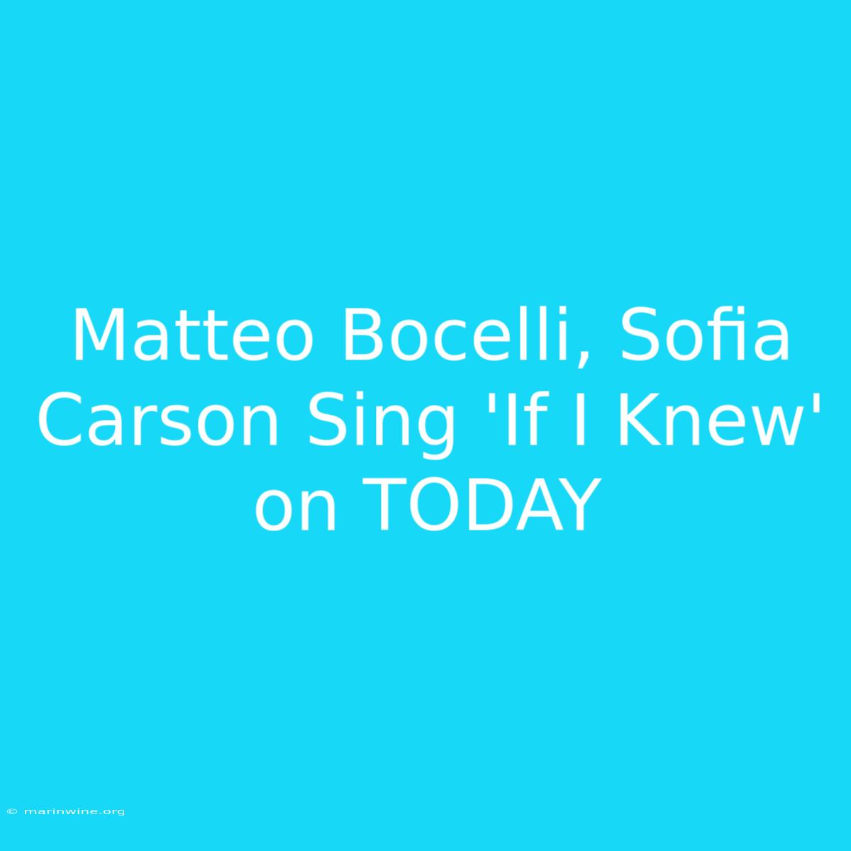 Matteo Bocelli, Sofia Carson Sing 'If I Knew' On TODAY