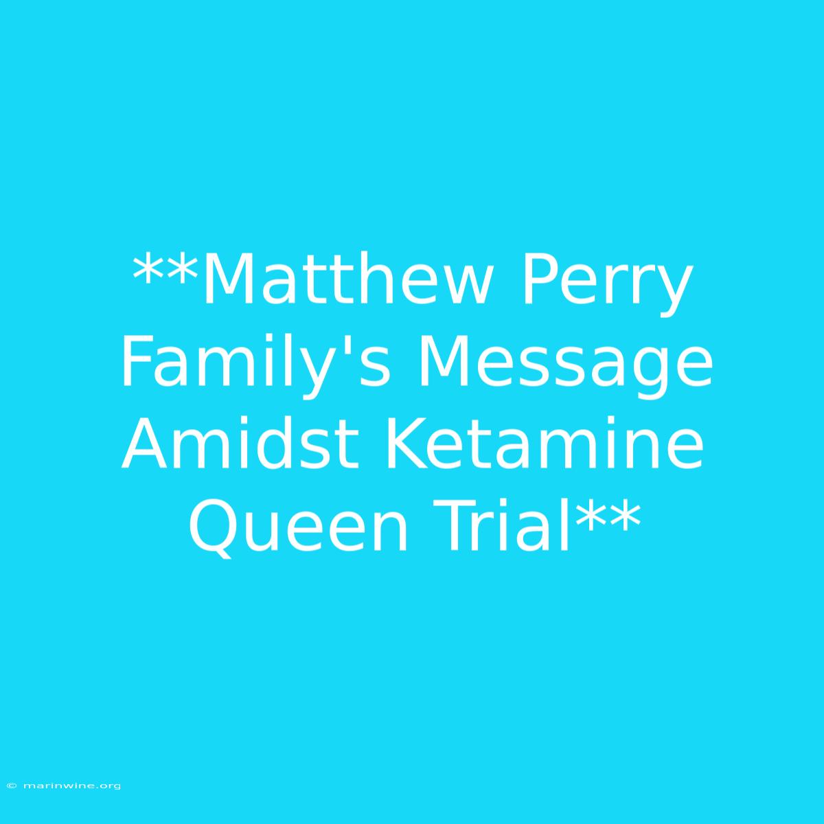 **Matthew Perry Family's Message Amidst Ketamine Queen Trial** 