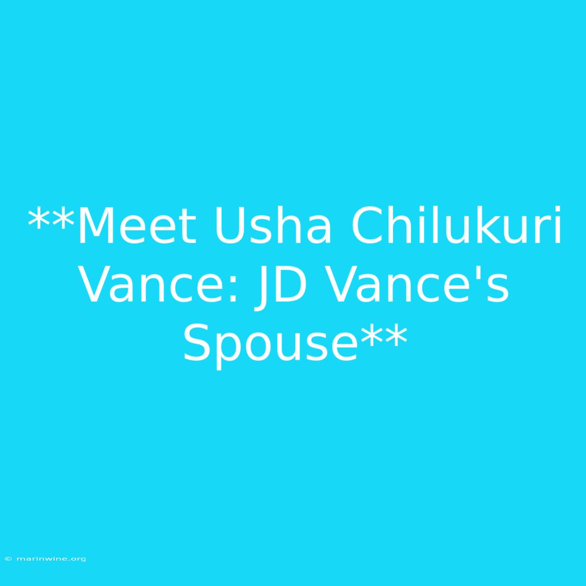 **Meet Usha Chilukuri Vance: JD Vance's Spouse**