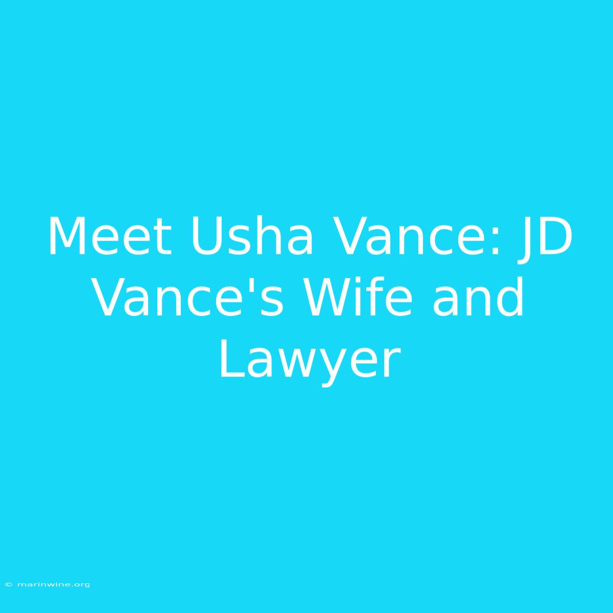 Meet Usha Vance: JD Vance's Wife And Lawyer