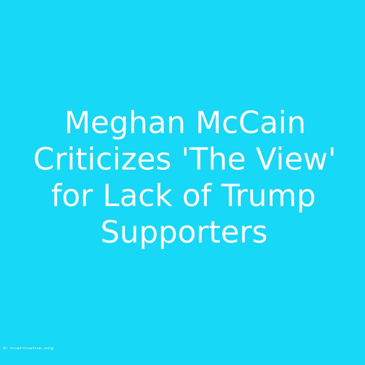 Meghan McCain Criticizes 'The View' For Lack Of Trump Supporters