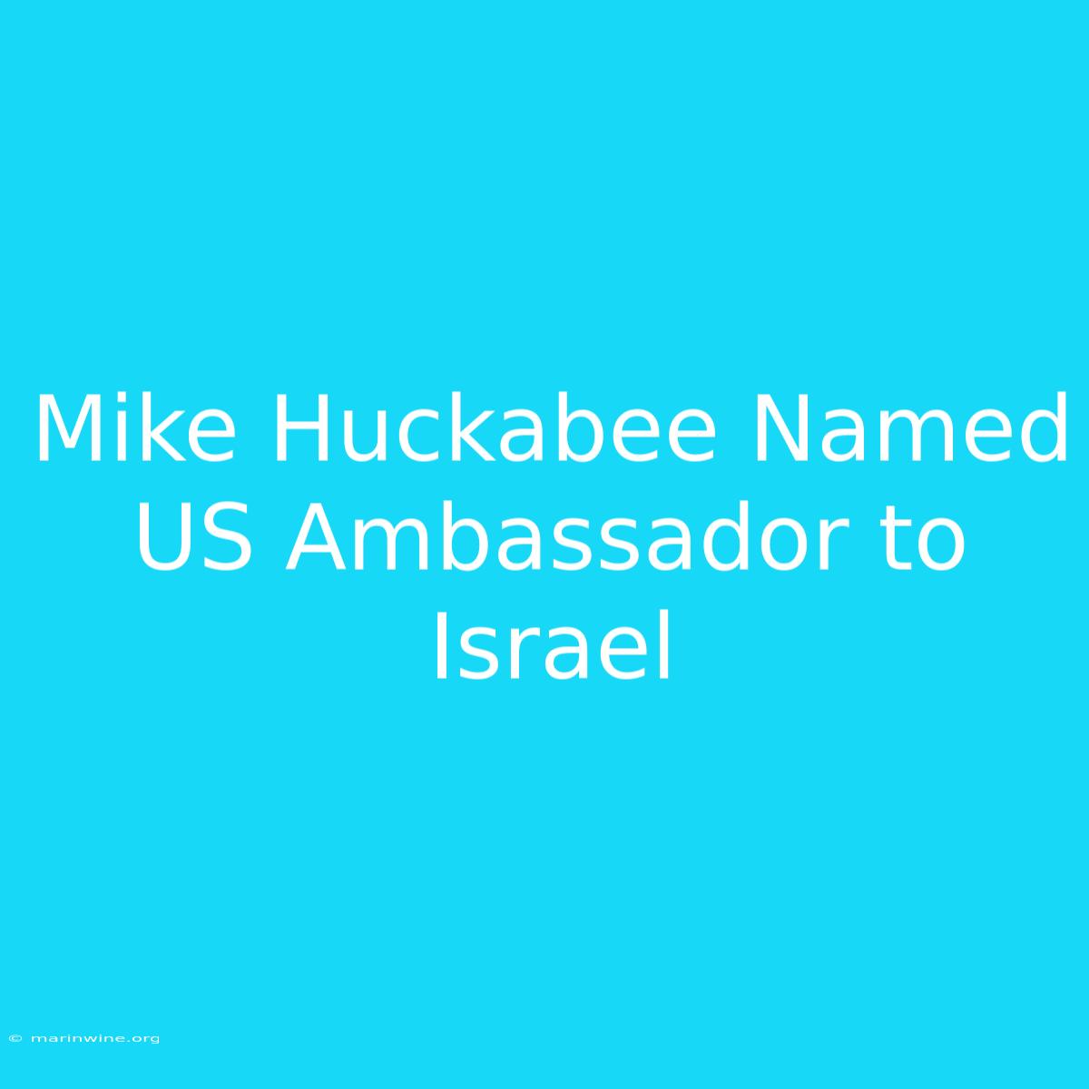 Mike Huckabee Named US Ambassador To Israel