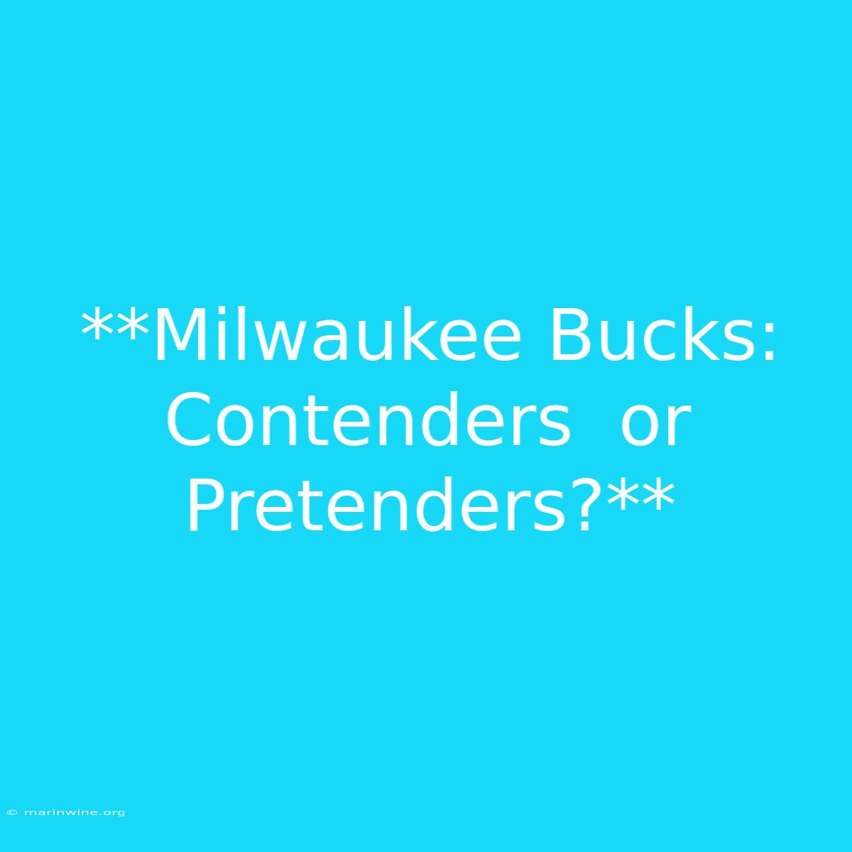 **Milwaukee Bucks:  Contenders  Or  Pretenders?**