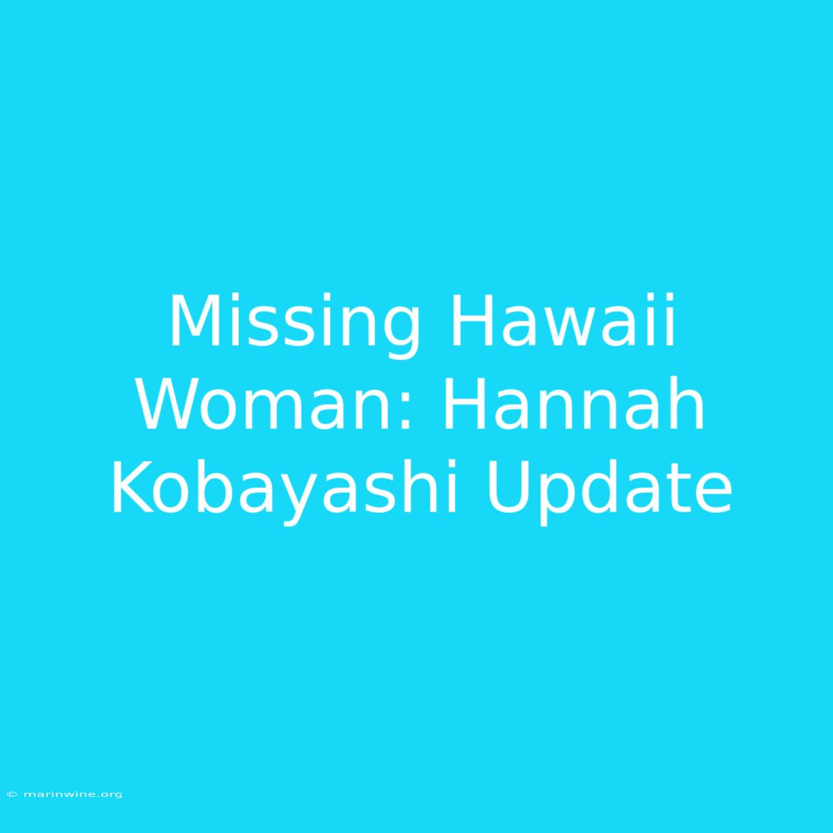 Missing Hawaii Woman: Hannah Kobayashi Update