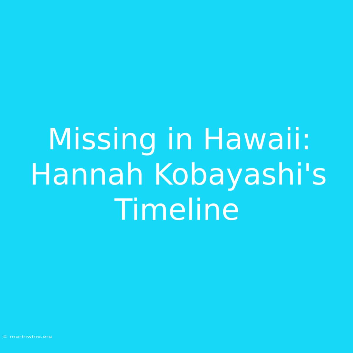 Missing In Hawaii: Hannah Kobayashi's Timeline