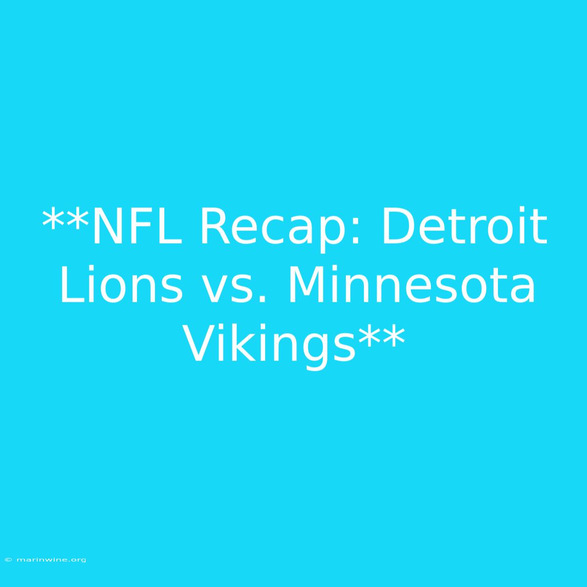 **NFL Recap: Detroit Lions Vs. Minnesota Vikings**