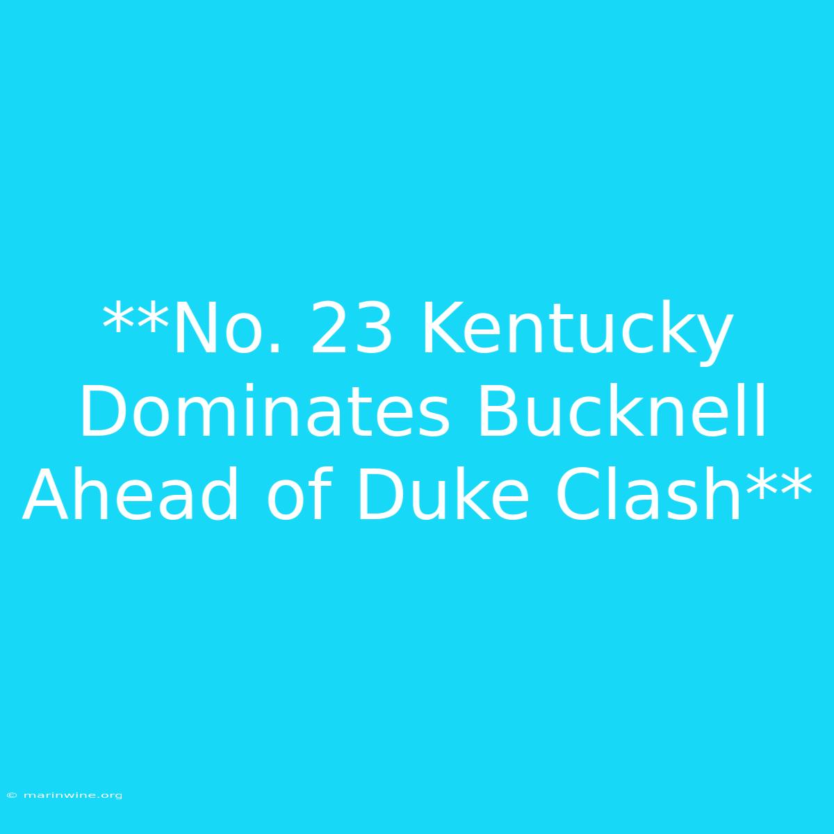 **No. 23 Kentucky Dominates Bucknell Ahead Of Duke Clash**